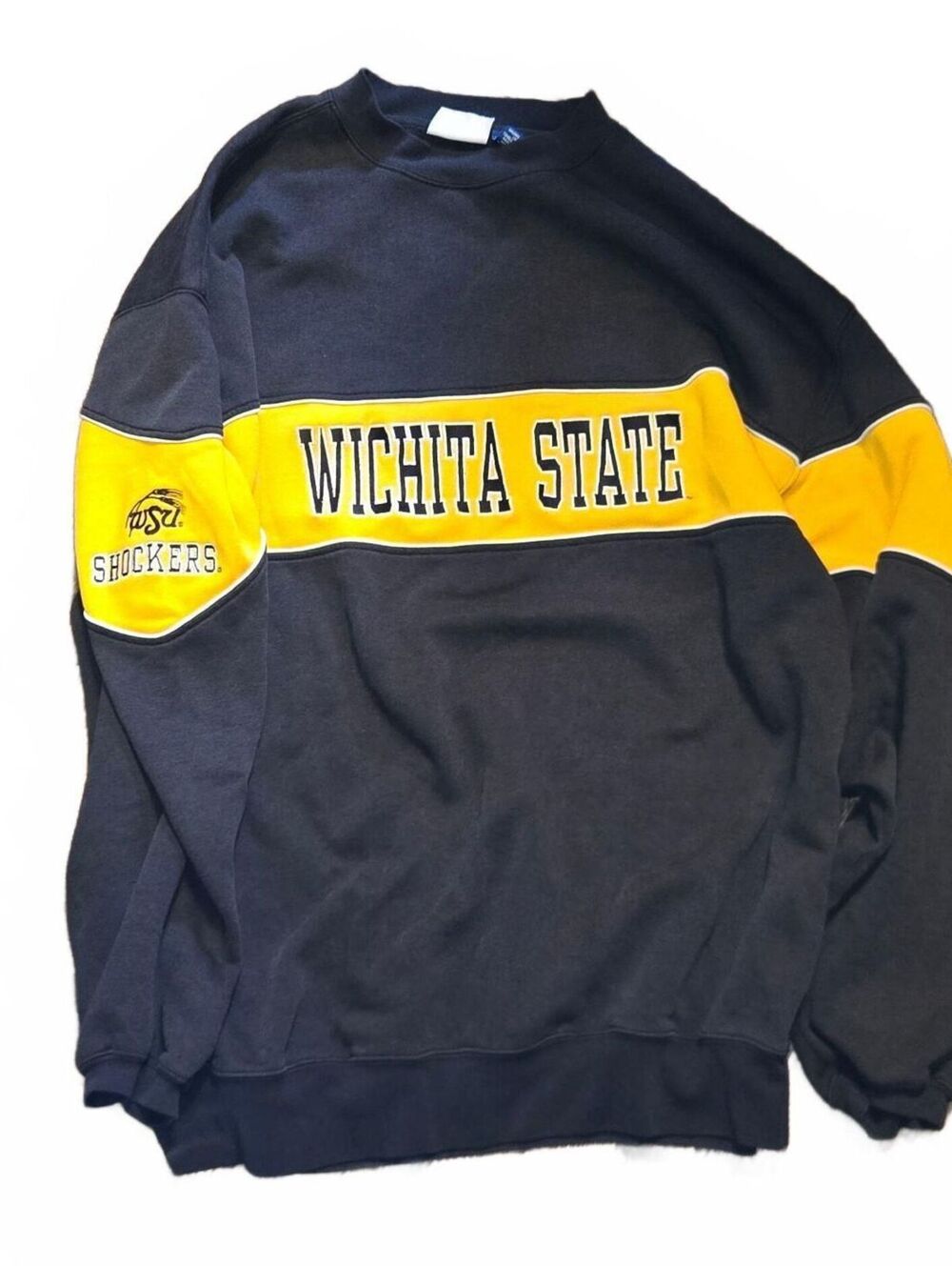 Vintagw Wichita State Shockers Sweatshirt Mens XXL Black Yellow Colorblock